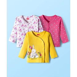 Babyhug 100% Cotton Full Sleeves Jhablas With Floral & Polka Dot Print Pack Of 3 - Pink Yellow & White