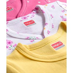 Babyhug 100% Cotton Full Sleeves Jhablas With Floral & Polka Dot Print Pack Of 3 - Pink Yellow & White
