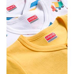 Babyhug 100% Cotton Interlock Knit Full Sleeves Jhablas With Stripes & Vehicle Print Pack Of 3 - Yellow & White