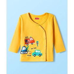 Babyhug 100% Cotton Interlock Knit Full Sleeves Jhablas With Stripes & Vehicle Print Pack Of 3 - Yellow & White