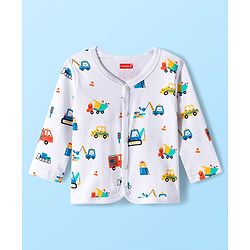 Babyhug 100% Cotton Interlock Knit Full Sleeves Jhablas With Stripes & Vehicle Print Pack Of 3 - Yellow & White