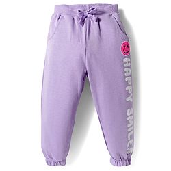 Babyhug Terry Knit Premium Light Gauge Terry Full Sleeves Top & Joggers Set with Just Happy Smiles Text Print - Lavender