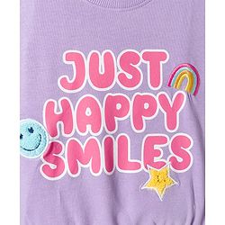 Babyhug Terry Knit Premium Light Gauge Terry Full Sleeves Top & Joggers Set with Just Happy Smiles Text Print - Lavender