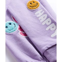 Babyhug Terry Knit Premium Light Gauge Terry Full Sleeves Top & Joggers Set with Just Happy Smiles Text Print - Lavender