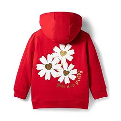 Babyhug Terry Knit Premium Light Gauge Terry Full Sleeves Hooded Top & Leggings Set with Kangaroo Pocket & Floral Print - Red & Black
