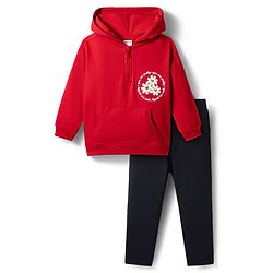 Babyhug Terry Knit Premium Light Gauge Terry Full Sleeves Hooded Top & Leggings Set with Kangaroo Pocket & Floral Print - Red & Black