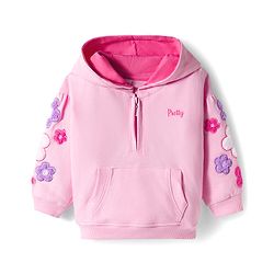 Babyhug Terry Knit Premium Light Gauge Terry Full Sleeves Hooded Top & Lounge Pant Set With Floral Embriodery - Pink