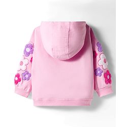 Babyhug Terry Knit Premium Light Gauge Terry Full Sleeves Hooded Top & Lounge Pant Set With Floral Embriodery - Pink