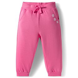 Babyhug Terry Knit Premium Light Gauge Terry Full Sleeves Hooded Top & Lounge Pant Set With Floral Embriodery - Pink