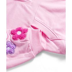Babyhug Terry Knit Premium Light Gauge Terry Full Sleeves Hooded Top & Lounge Pant Set With Floral Embriodery - Pink