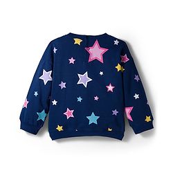 Babyhug Terry Knit Premium Light Gauge Terry Full Sleeves T-Shirt & Lounge Pant Set with Star Print & Reversible Sequin Detailing - Navy Blue