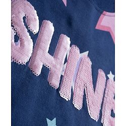 Babyhug Terry Knit Premium Light Gauge Terry Full Sleeves T-Shirt & Lounge Pant Set with Star Print & Reversible Sequin Detailing - Navy Blue