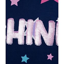 Babyhug Terry Knit Premium Light Gauge Terry Full Sleeves T-Shirt & Lounge Pant Set with Star Print & Reversible Sequin Detailing - Navy Blue