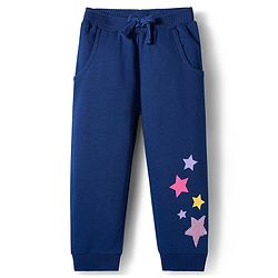 Babyhug Terry Knit Premium Light Gauge Terry Full Sleeves T-Shirt & Lounge Pant Set with Star Print & Reversible Sequin Detailing - Navy Blue