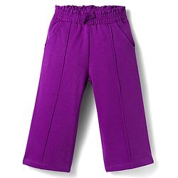 Babyhug Terry Knit Premium Light Gauge Terry Full Sleeves Top & Trouser Set with Floral Embroidery & Frill Detailing - Purple