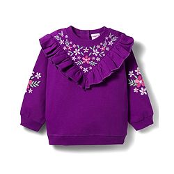 Babyhug Terry Knit Premium Light Gauge Terry Full Sleeves Top & Trouser Set with Floral Embroidery & Frill Detailing - Purple