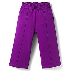 Babyhug Terry Knit Premium Light Gauge Terry Full Sleeves Top & Trouser Set with Floral Embroidery & Frill Detailing - Purple