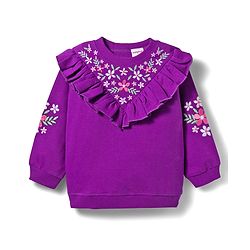 Babyhug Terry Knit Premium Light Gauge Terry Full Sleeves Top & Trouser Set with Floral Embroidery & Frill Detailing - Purple