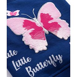 Babyhug Terry Knit Premium Light Gauge Terry Full Sleeves Top & Lounge Pant Set With Butterfly Print - Navy Blue