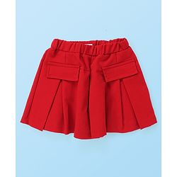 Babyhug Terry Knit Full Sleeves Top & Skort Set with Text Embroidery - Red & White