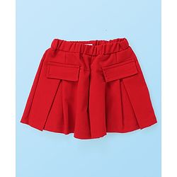 Babyhug Terry Knit Full Sleeves Top & Skort Set with Text Embroidery - Red & White