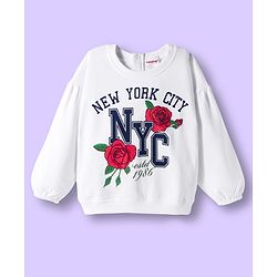 Babyhug Terry Knit Full Sleeves Top & Skirt Set with Floral & Text Print - White & Red
