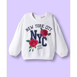Babyhug Terry Knit Full Sleeves Top & Skirt Set with Floral & Text Print - White & Red