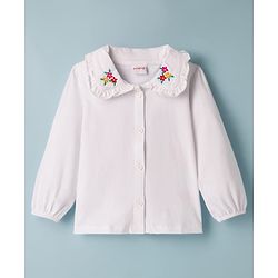 Babyhug Single Jersey Knit Full Sleeves Top & Skirt Set With Floral Embriodery - White & Brown