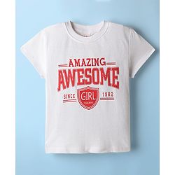Babyhug Single Jersey Knit Half Sleeves Top & Skirt Set With Text Print - White & Red