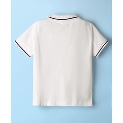 Babyhug Single Jersey Knit Half Sleeves Polo Top & Skirt Set With New York Print - White & Purple