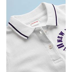 Babyhug Single Jersey Knit Half Sleeves Polo Top & Skirt Set With New York Print - White & Purple