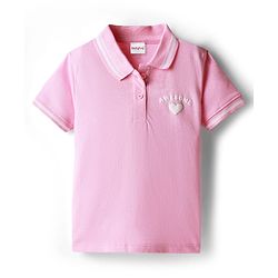 Babyhug 100% Cotton Single Jersey Knit Half Sleeves Polo Top & Skirt Set With Heart Print - Pink