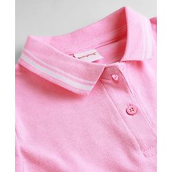 Babyhug 100% Cotton Single Jersey Knit Half Sleeves Polo Top & Skirt Set With Heart Print - Pink