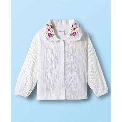 Babyhug 100% Cotton Single Jersey Knit Full Sleeves Top & Pant Set with Floral Embroidery - White & Pink