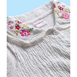 Babyhug 100% Cotton Single Jersey Knit Full Sleeves Top & Pant Set with Floral Embroidery - White & Pink