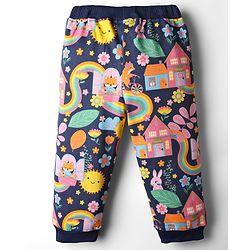Babyhug Terry Knit Premium Light Gauge Terry Full Sleeves Top & Lounge Pant Co-Ord Set Animal & Floral Print with Back Snap Buttons - Navy Blue