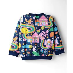 Babyhug Terry Knit Premium Light Gauge Terry Full Sleeves Top & Lounge Pant Co-Ord Set Animal & Floral Print with Back Snap Buttons - Navy Blue