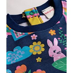 Babyhug Terry Knit Premium Light Gauge Terry Full Sleeves Top & Lounge Pant Co-Ord Set Animal & Floral Print with Back Snap Buttons - Navy Blue