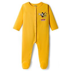 Babyhug Disney Interlock Knit Full Sleeves Sleepsuit With Mickey & Friends Print Pack Of 2 - Yellow & White