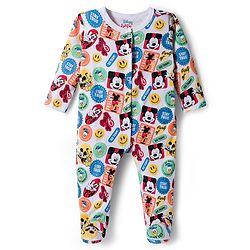 Babyhug Disney Interlock Knit Full Sleeves Sleepsuit With Mickey & Friends Print Pack Of 2 - Yellow & White