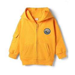 Babyhug Cotton Knit Full Sleeves Hooded Sweatjacket With Patch Detailing & Kangaroo Pockets - Yellow