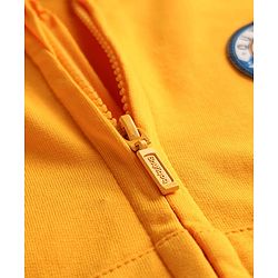 Babyhug Cotton Knit Full Sleeves Hooded Sweatjacket With Patch Detailing & Kangaroo Pockets - Yellow