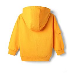 Babyhug Cotton Knit Full Sleeves Hooded Sweatjacket With Patch Detailing & Kangaroo Pockets - Yellow