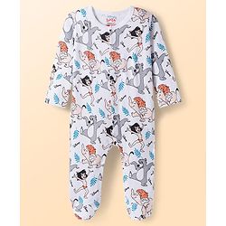 Babyhug Disney Interlock Knit Full Sleeves Footed Sleepsuit With Jungle Book Graphics Pack of 2 - Blue & White