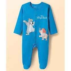 Babyhug Disney Interlock Knit Full Sleeves Footed Sleepsuit With Jungle Book Graphics Pack of 2 - Blue & White