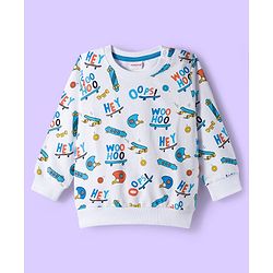 Babyhug Cotton Knit Full Sleeves Sweatshirts With Skateboarding Print Pack of 2 - Blue & White