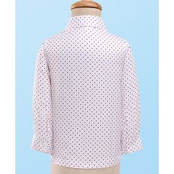 Babyhug Full Sleeves Party Suit With Velvet Waistcoat & Polka Dot Printed Shirt With Knit Pant & Bow - Maroon & White