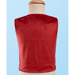 Babyhug Full Sleeves Party Suit With Velvet Waistcoat & Polka Dot Printed Shirt With Knit Pant & Bow - Maroon & White