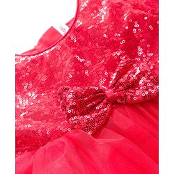 Babyhug Mesh Woven Cap Sleeves Party Dress With Sequinned Yoke & Booties - Red