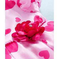 Babyhug 5 Layers Printed Premium Glass Nylon Fabric With Cotton Lining Half Sleeves Party Dress With Heart Print & Corsage - Light Pink